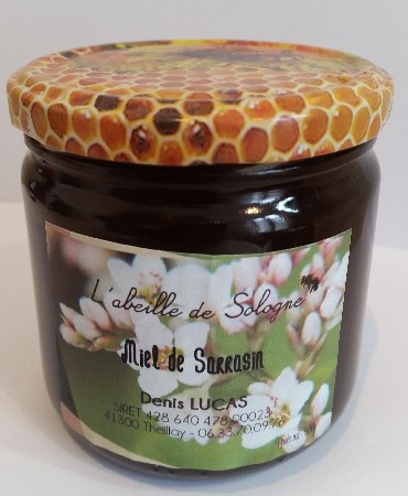 Pot de miel de sarrasin 2018, 500 g net, récolté en Sologne (secteur classé Natura 2000).